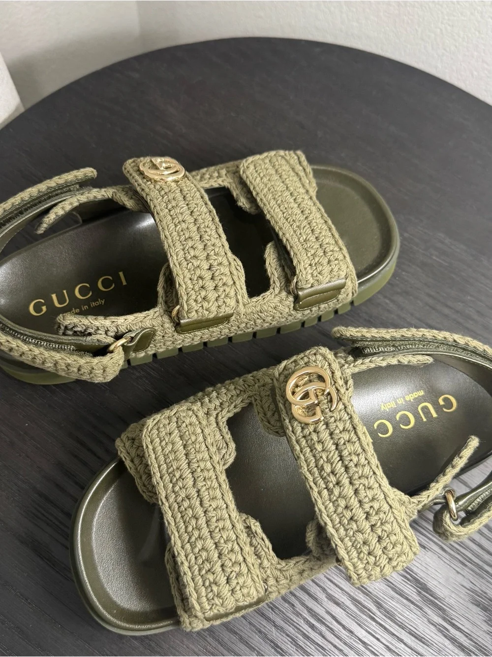 Gucci GG Crochet Platform Dad Strap Sandals Green 37